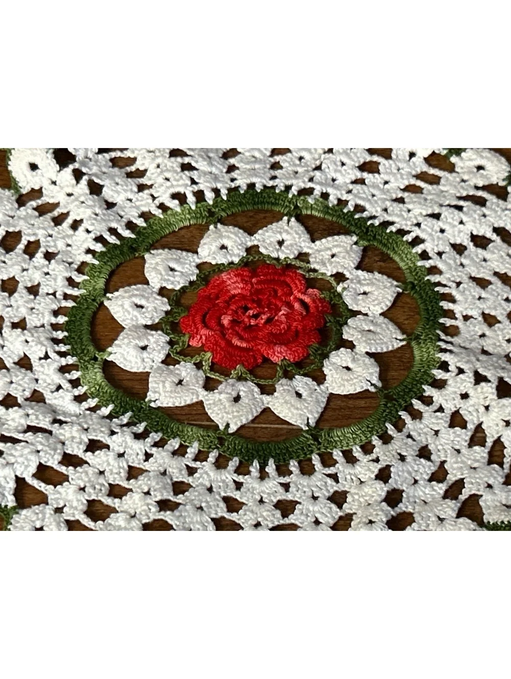Set of 2 Handmade Crochet Doilies with Red Rose Design